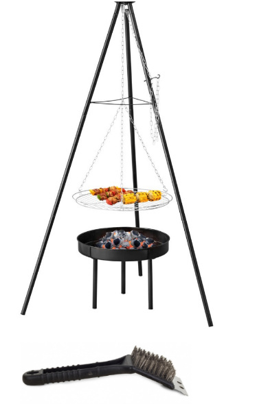 Gril na trójnogu nad ognisko 150cm ruszt 43cm szczotka