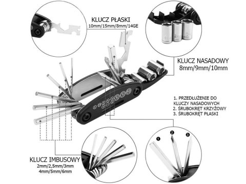 Zestaw Kluczy 16w1 do roweru imbusowe Szczotka łańcuch Zestaw Kluczy 16w1 do roweru imbusowe Szczotka łańcuch