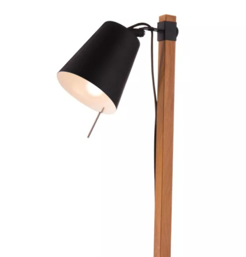 LED Lampa podłogowa LINDA E27 127cm czarna drewno regulowana LED Lampa podłogowa LINDA E27 127cm czarna drewno regulowana