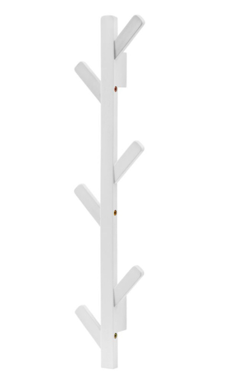 Drewniany biały wieszak ścienny 6 uchwytów jodełka 80cm Drewniany biały wieszak ścienny 6 uchwytów jodełka 80cm