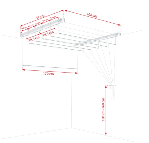 Suszarka sufitowa łazienka balkon 6prętów 170cm biała Suszarka sufitowa łazienka balkon 6prętów 170cm biała