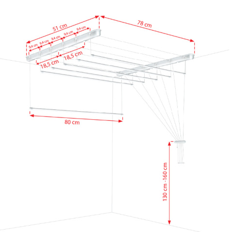 Suszarka sufitowa łazienka balkon 6prętów 80cm biała Suszarka sufitowa łazienka balkon 6prętów 80cm biała