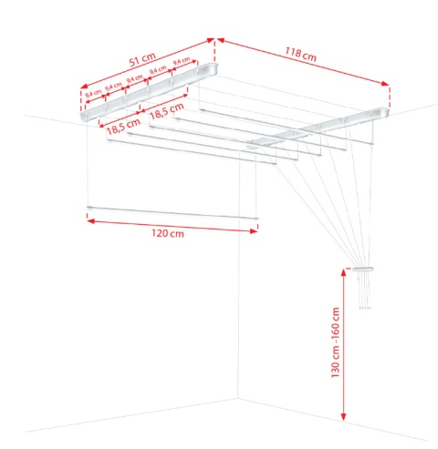 Suszarka sufitowa łazienka balkon 6prętów 120cm biała Suszarka sufitowa łazienka balkon 6prętów 120cm biała