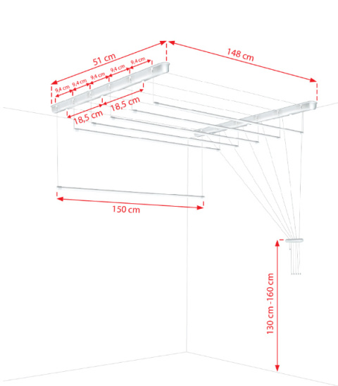 Suszarka sufitowa łazienka balkon 6prętów 150cm biała Suszarka sufitowa łazienka balkon 6prętów 150cm biała