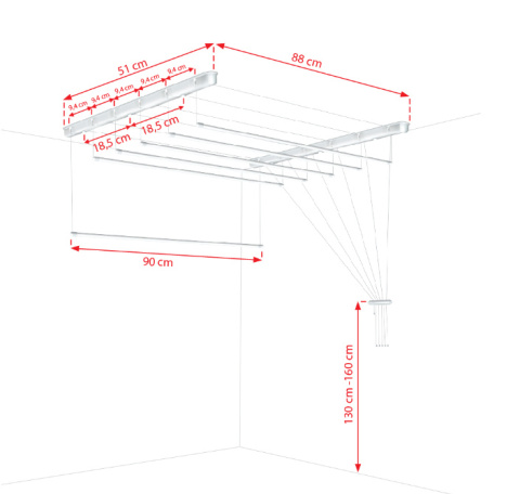 Suszarka sufitowa łazienka balkon 6prętów 90cm biała Suszarka sufitowa łazienka balkon 6prętów 90cm biała