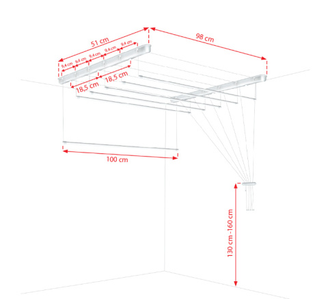 Suszarka sufitowa łazienka balkon 6prętów 100cm czarna Suszarka sufitowa łazienka balkon 6prętów 100cm czarna