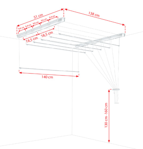 Suszarka sufitowa łazienka balkon 6prętów 140cm czarna Suszarka sufitowa łazienka balkon 6prętów 140cm czarna