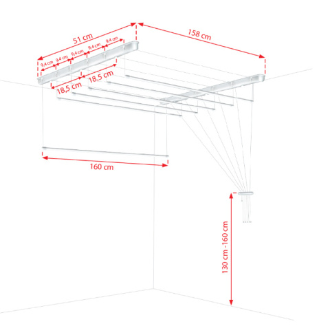 Suszarka sufitowa łazienka balkon 6prętów 160cm czarna Suszarka sufitowa łazienka balkon 6prętów 160cm czarna