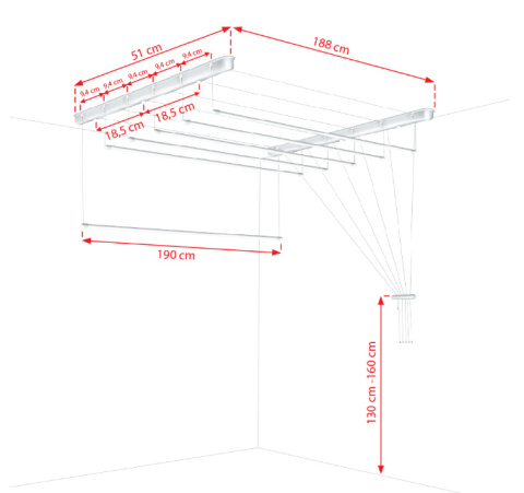 Suszarka sufitowa łazienka balkon 6prętów 190cm czarna Suszarka sufitowa łazienka balkon 6prętów 190cm czarna