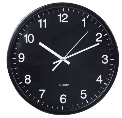 Zegar ścienny TOE czarny metalowy szyba baterie 30cm Zegar ścienny TOE czarny metalowy szyba baterie 30cm