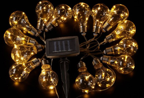 Światełka 15 lamp Solarna BULB LED 4,8m czujka zmierzchu łańcuch świetlny Światełka 15 lamp Solarna BULB LED 4,8m czujka zmierzchu łańcuch świetlny