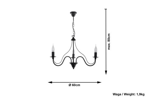 Żyrandol MINERWA 3 Czarny wiszący salonowy lampa domowy Żyrandol MINERWA 3 Czarny wiszący salonowy lampa domowy