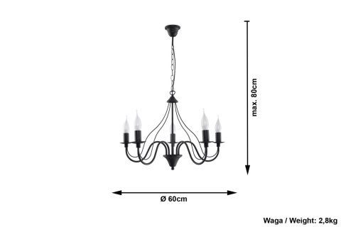 Żyrandol MINERWA 5 Czarny wiszący salonowy lampa domowy Żyrandol MINERWA 5 Czarny wiszący salonowy lampa domowy
