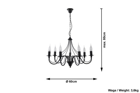 Żyrandol MINERWA 7 Czarny wiszący salonowy lampa domowy Żyrandol MINERWA 7 Czarny wiszący salonowy lampa domowy