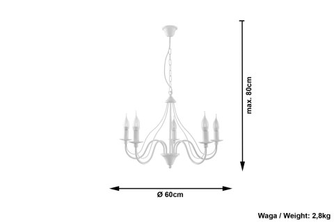 Żyrandol MINERWA 5 Biały wiszący salonowy lampa domowy Żyrandol MINERWA 5 Biały wiszący salonowy lampa domowy