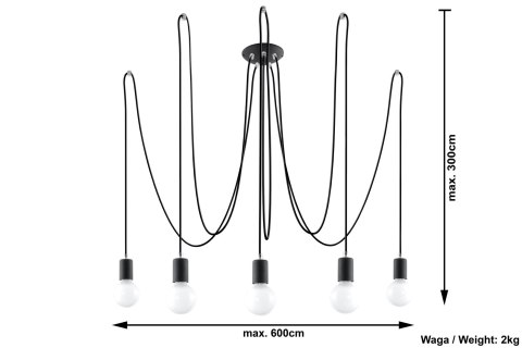 Żyrandol EDISON 5 Czarny lampa domowa nowoczesna kuchnia salon jadalnia Żyrandol EDISON 5 Czarny lampa domowa nowoczesna kuchnia salon jadalnia