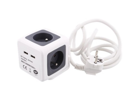 Przedłużacz 4 gniazda 2x USB 1,5m CUBE wygodna kostka Przedłużacz 4 gniazda 2x USB 1,5m CUBE wygodna kostka